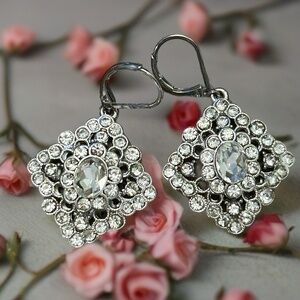 Stunning Vintage Monet Rhinestone Earrings Up-Cycled Diamond Shaped